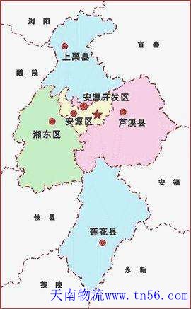 中山到萍鄉物流地圖